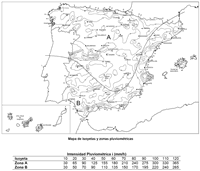 Mapa de isoyetas y zonas pluviométricas